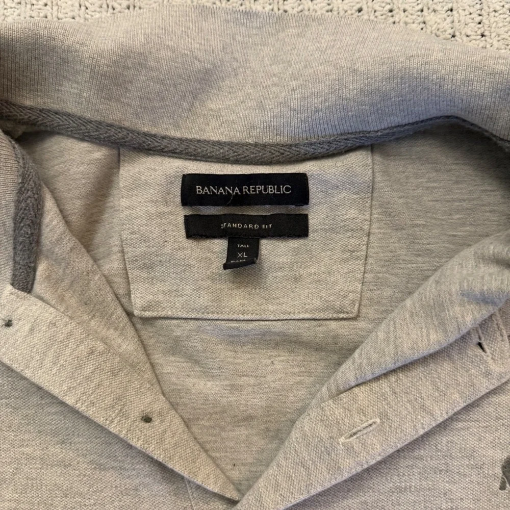 Banana Republic Mens XL Tall Gray Elephant Logo Standard Fit Polo Shirt Pinhole